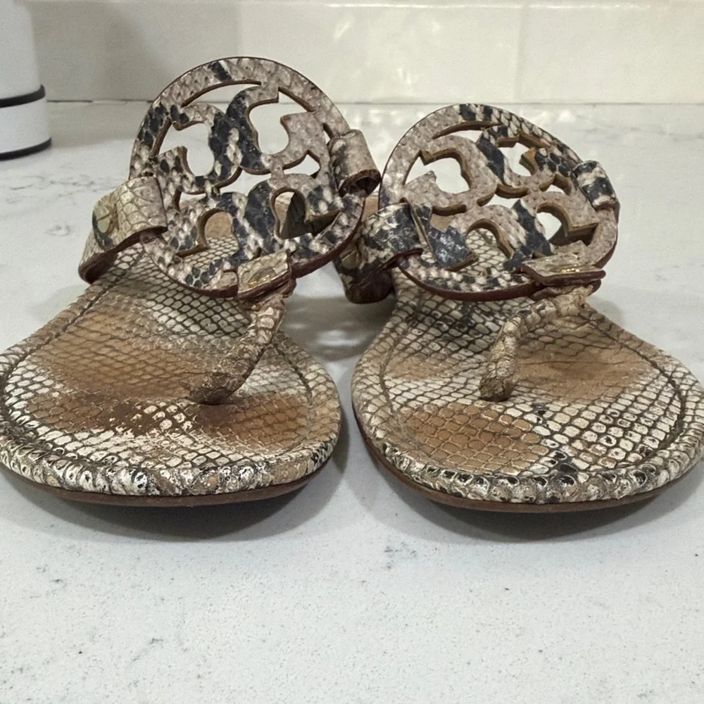 Tory Burch Snakeskin Miller Sandals Size 8 - Picture 4 of 6